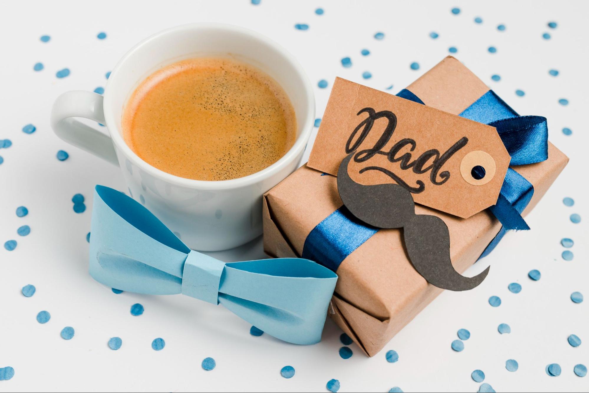 Dad-themed gift with mug and bowtie, great baby shower gift idea for new parents