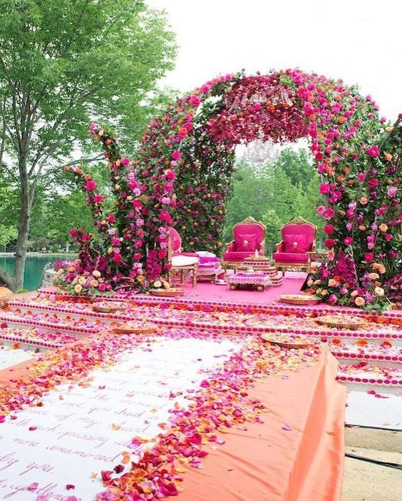  Pink Floral Wedding Mandap Decoration 