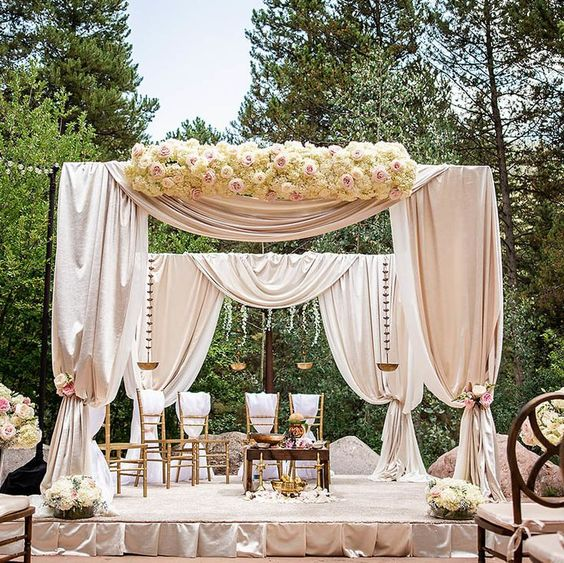 Wedding Mandap Decoration with White Drapes