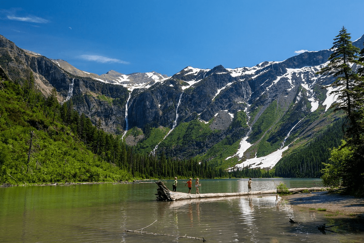 Avalanche Lake surrounded by mountains
