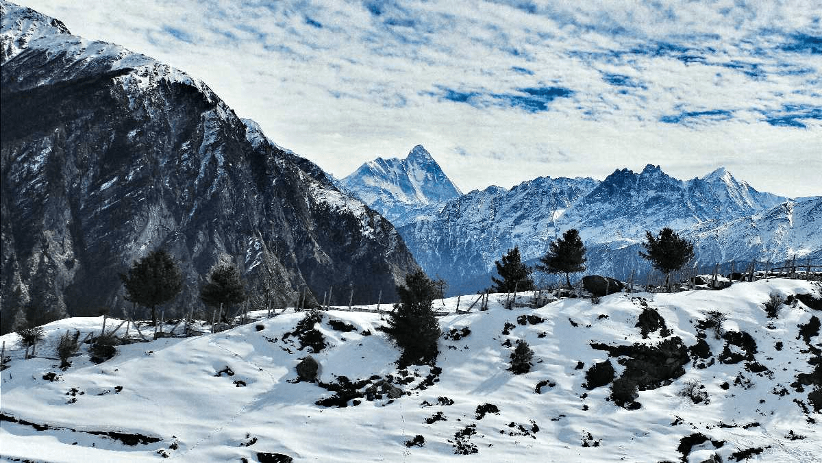 Snow-covered mountains in Auli