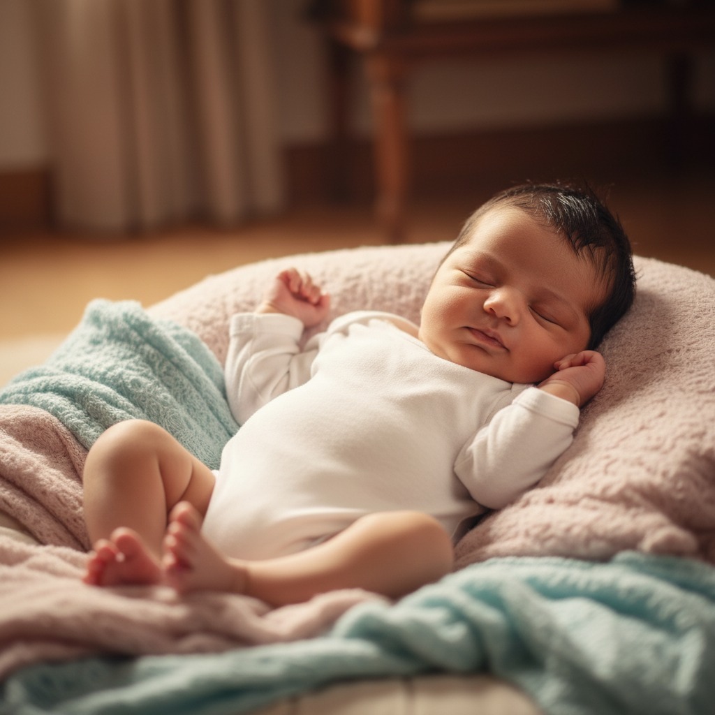 Simple newborn baby photoshoot at home in India showing an Indian baby wrapped in a soft solid-colored blanket, captured in natural light with minimal props for a DIY newborn photography session.
