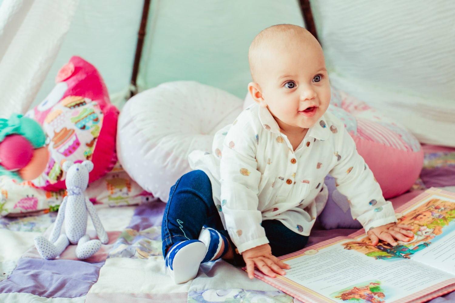 Magical moments: Cute 6-Month Baby's Storytime Photoshoot