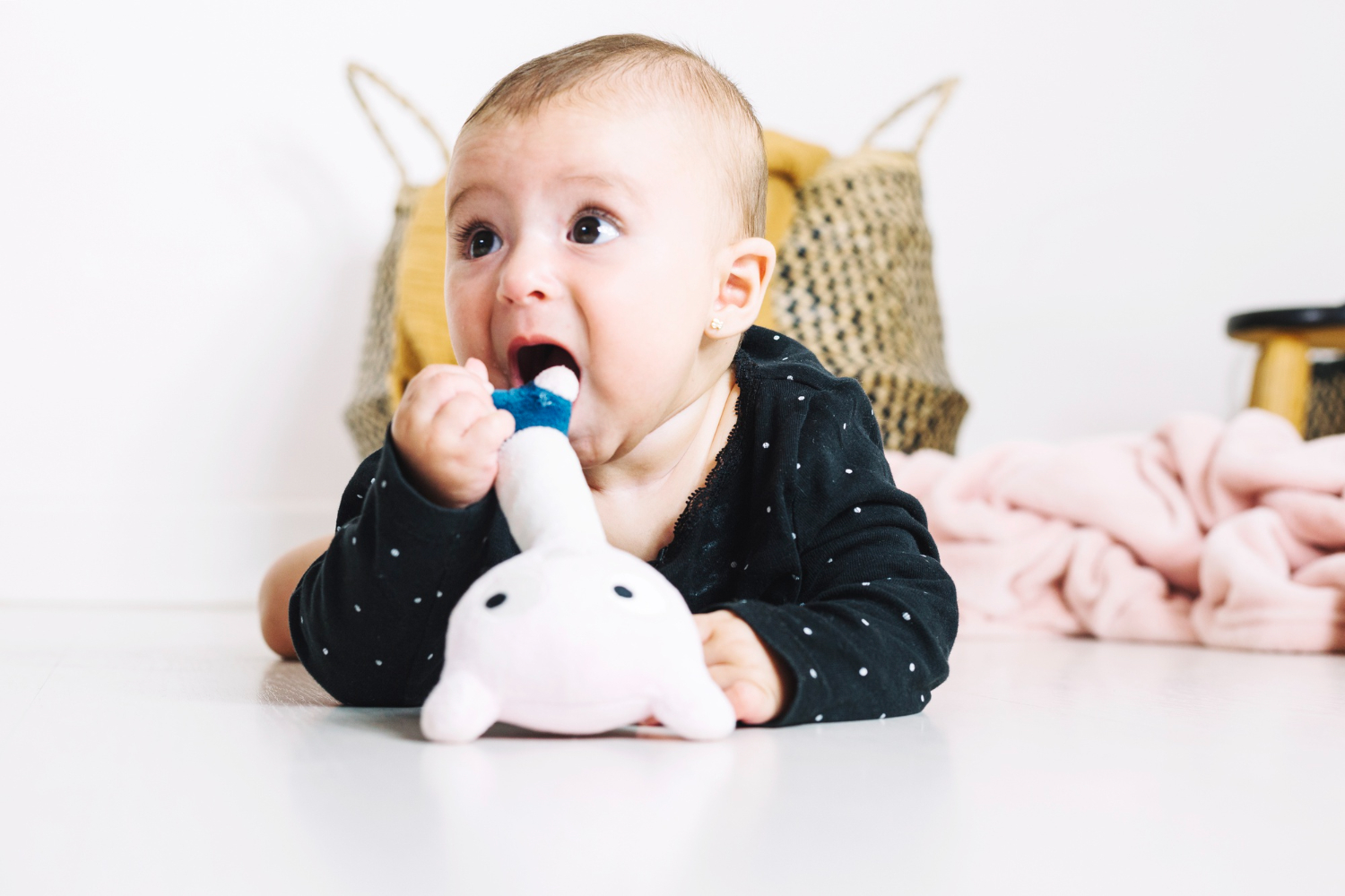 Playful tea time: Joyful 6-Month Baby's Cuddly Teddy Bear Adventure