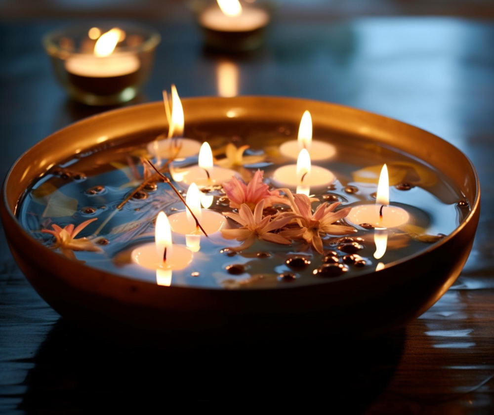 Floating Candles in Bowls: Serene Diwali ambiance with candles