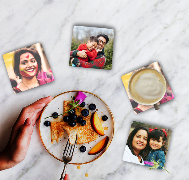 Celebrating love and family with cake, coffee, and memories on a plate. Perfect for Custom Coasters marriage anniversary gifts