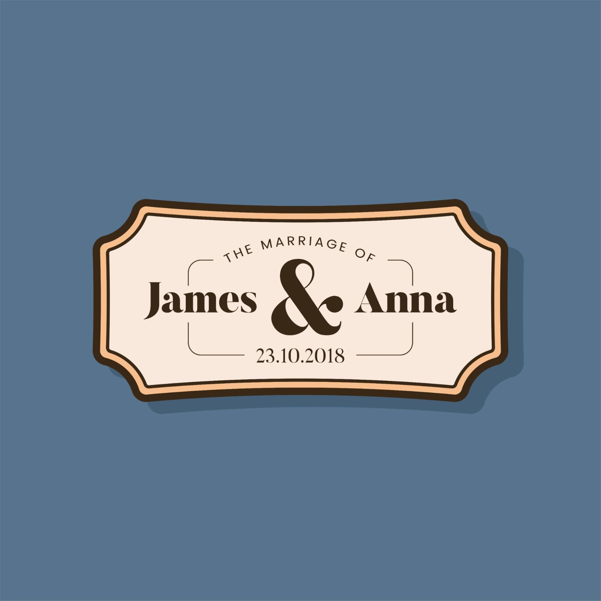 Wedding logo on blue background with a label, featuring a professional design for Family Name Sign Anniversary Gifts