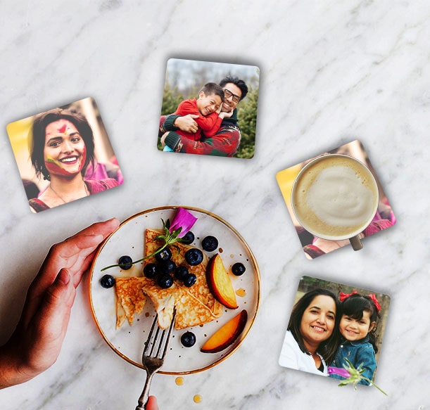 Custom photo coasters idea for Birthday Return Gifts