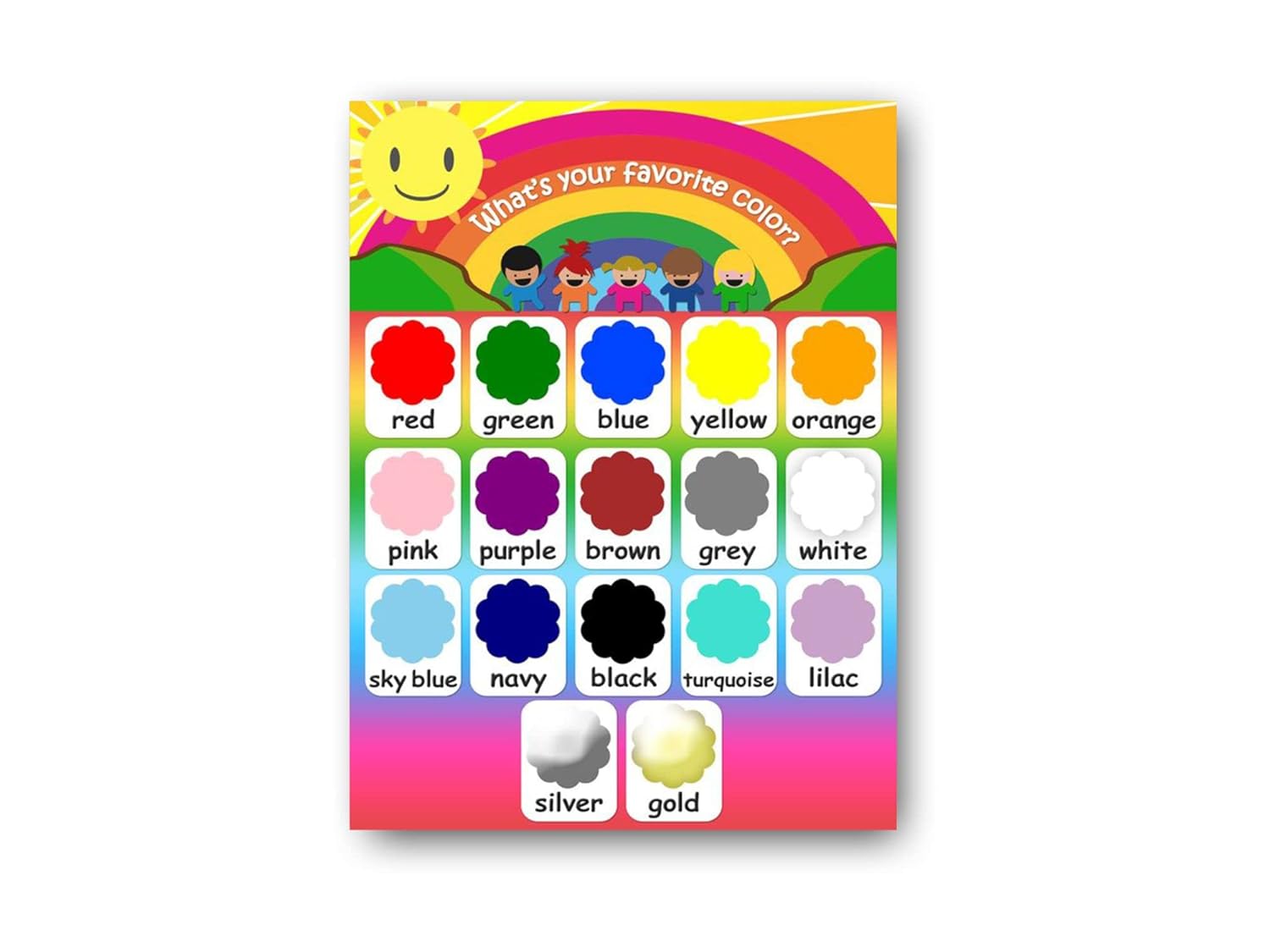 Color recognition chart, perfect for learning activities for 2-year-olds at home.