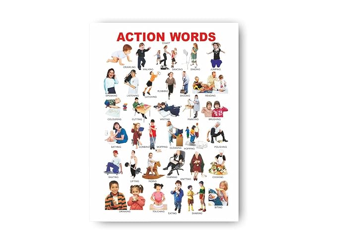 Action words poster, ideal for educational activities for 5-year-olds