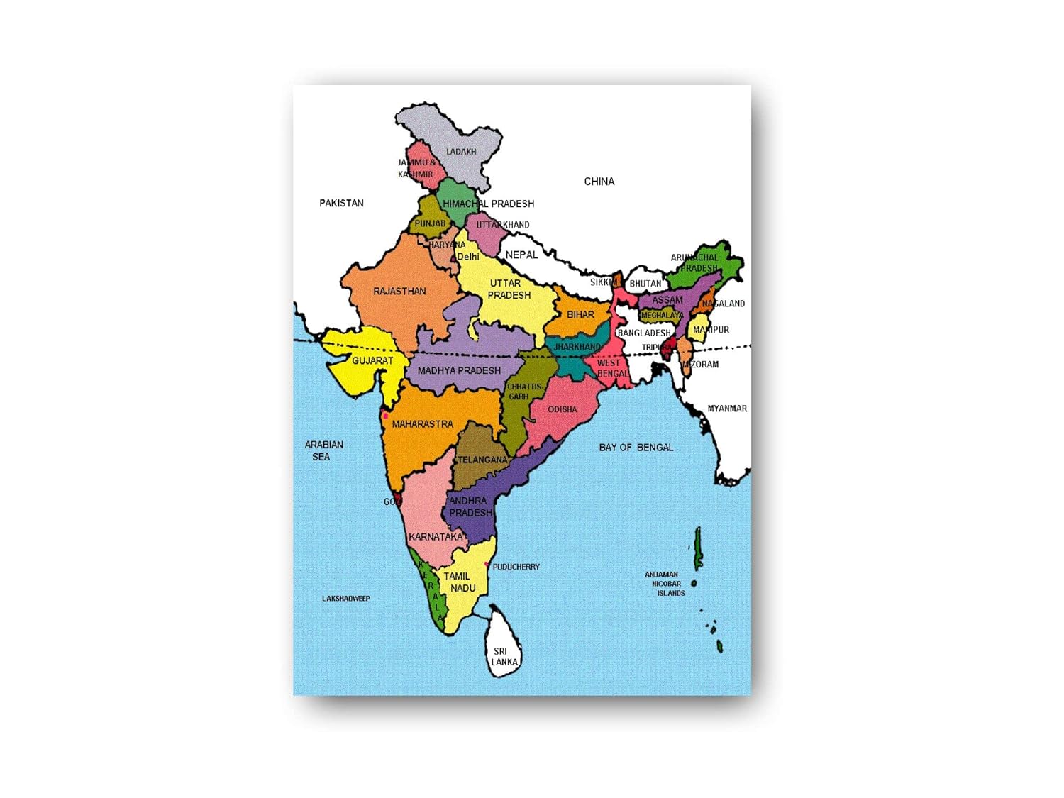 Colorful map of India, engaging for activities for 3-year-olds in geography
