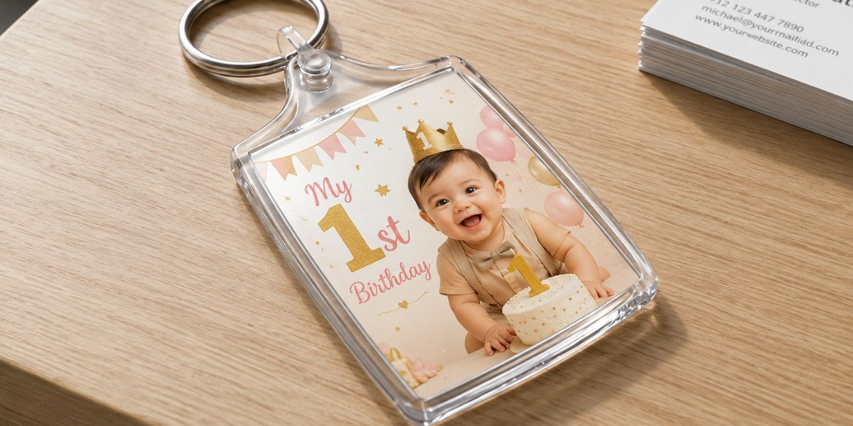 Personalised photo keychain first birthday return gift