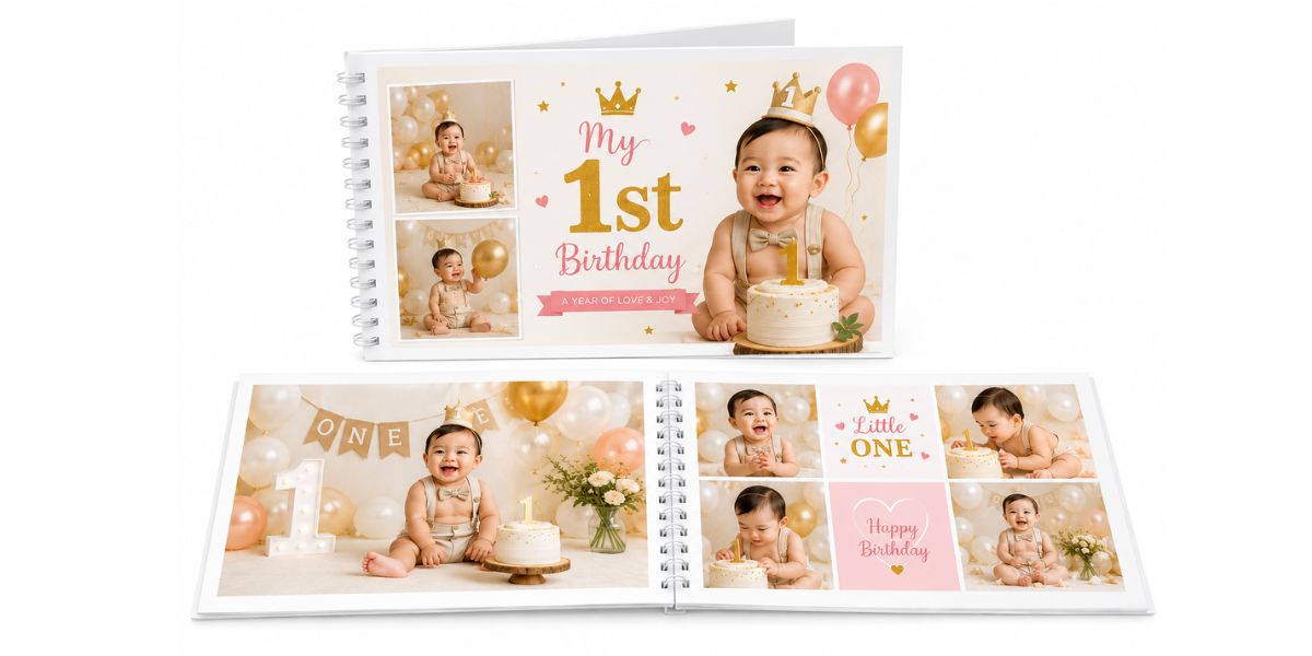 Personalised mini photobook first birPersonalised mini photobook first birthday return gift ideathday return gift idea