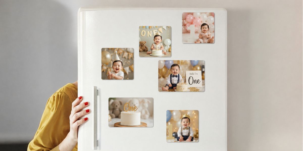 Personalised photo fridge magnets budget first birthday return gift