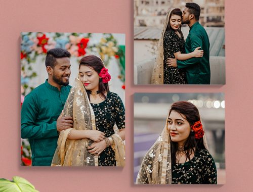 A collection of framed photos featuring a couple in traditional attire, captured in intimate moments. The frames showcase vibrant, romantic portraits, perfect for decorating homes and celebrating love.