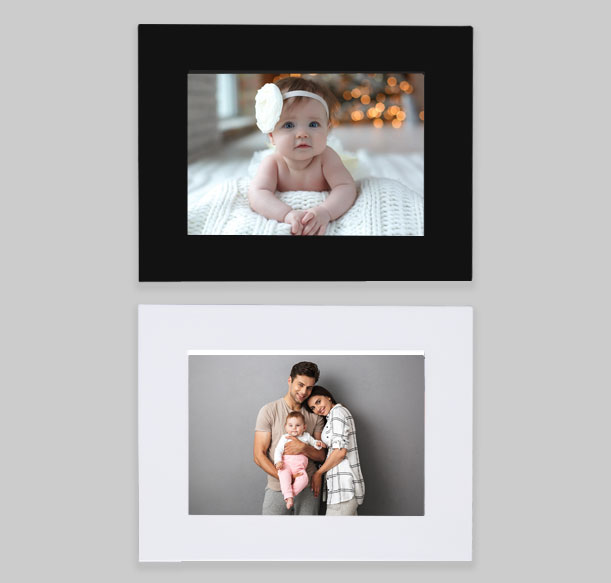 Mini photo frames in black and white, showcasing precious moments of a baby and family portrait. Perfect for personalizing your space with beautiful memories