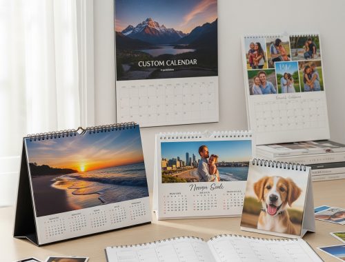 Personalized 2026 photo calendar showcasing diverse family portraits and vibrant event photos, ideal for photographers and event planners