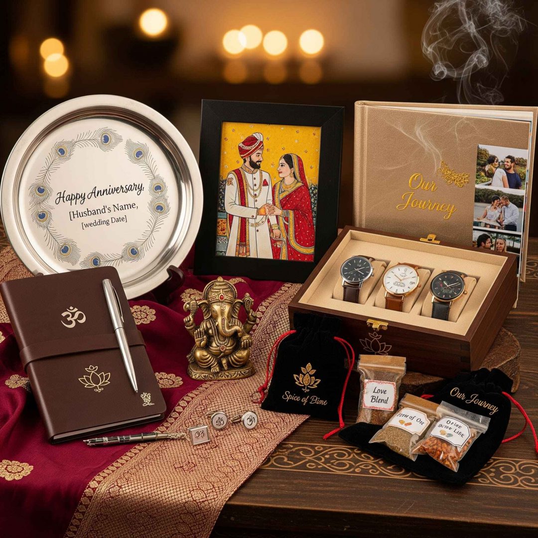 A collection of personalized anniversary gift for husband