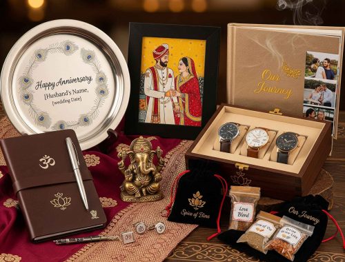 A collection of personalized anniversary gift for husband