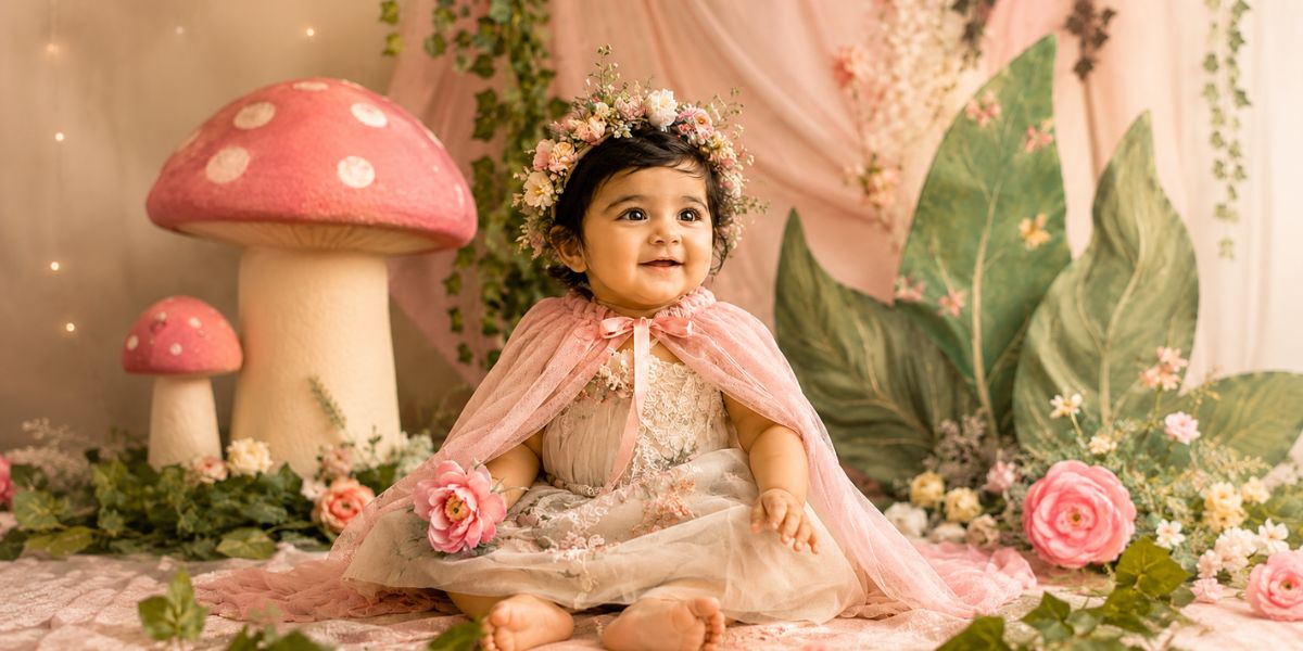 Fairy tale themed 6 month baby photoshoot with soft props