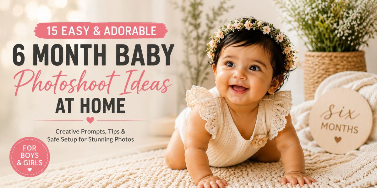 6 month baby photoshoot ideas at home with cute baby in soft window light