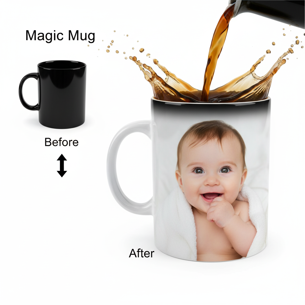 Photojaanic personalized photo mug featuring a baby or family picture, perfect for morning coffee or gifting. A custom photo mug that turns everyday moments into heartwarming memories