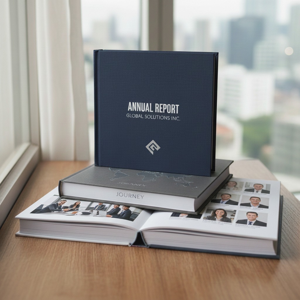Premium hardcover photo book for employee recognition showcasing company milestones.
