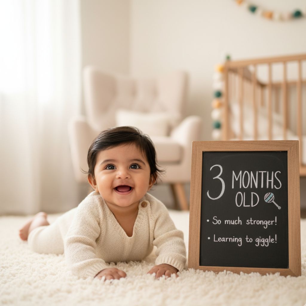 Monthly milestone chalkboard setup for newborn baby photoshoot at home India.