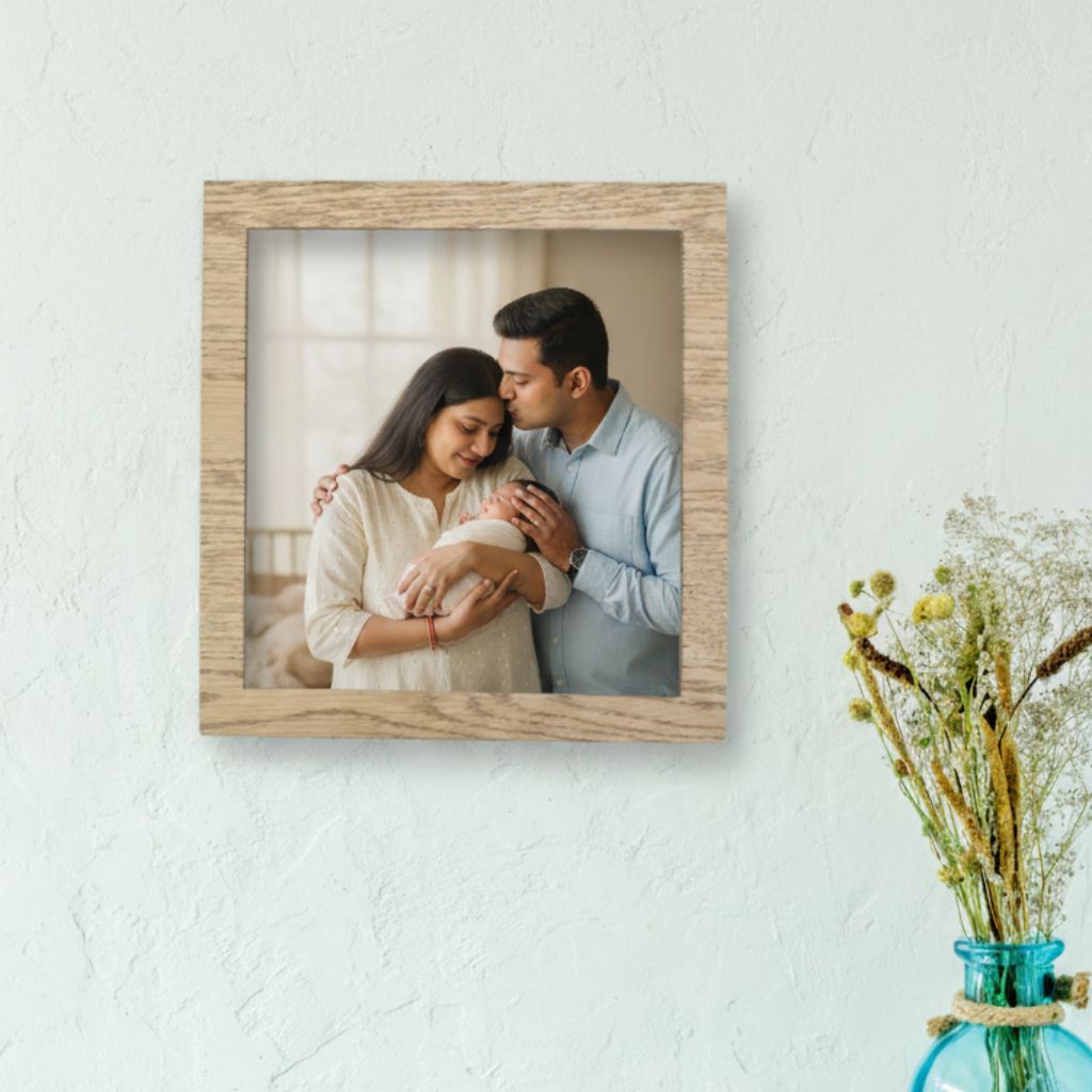 Photojaanic UV-printed newborn photo frame – perfect for newborn photoshoot with parents at home India.