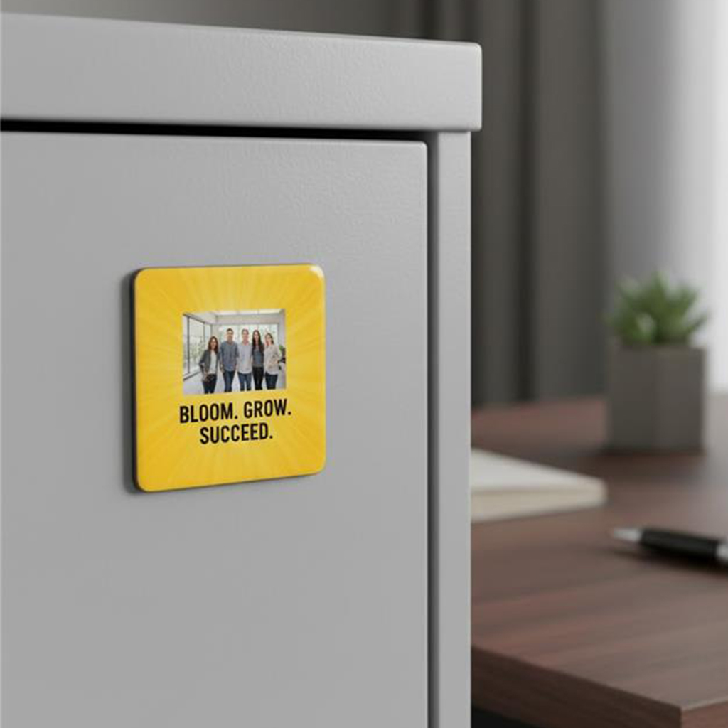 Customizable magnets with employee names or team photos for a personal touch.