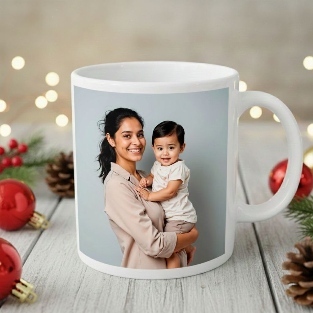 Custom Christmas photo mug with family picture – cozy christmas gifts for parents and grandparents