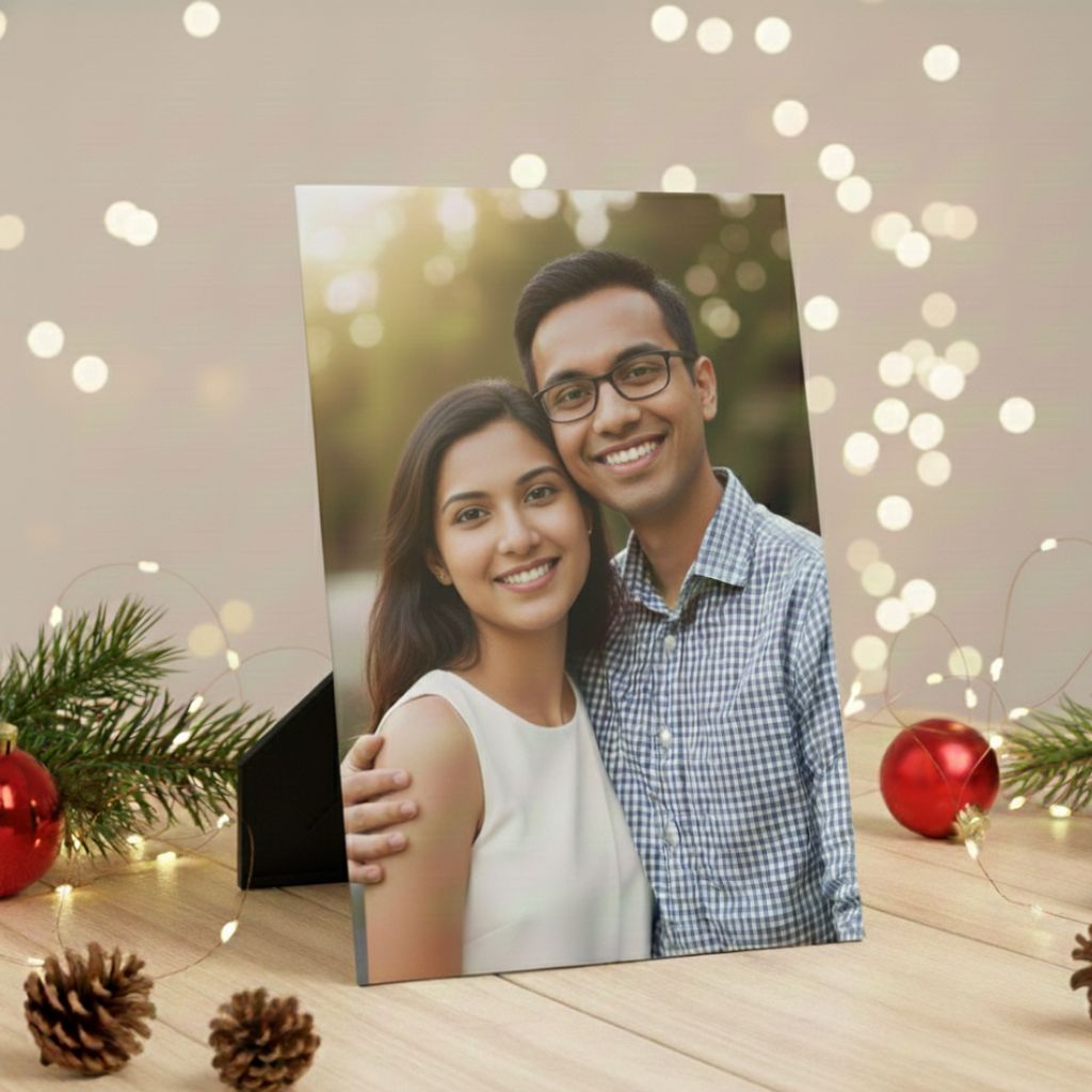 Table photo frame with couple’s Christmas portrait – heartfelt christmas gifts for her and him