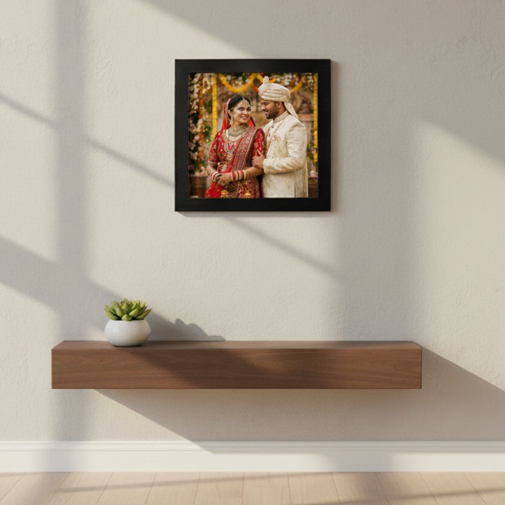 Wall-mounted personalised photo frame gift ideas for wedding décor in a newlywed home