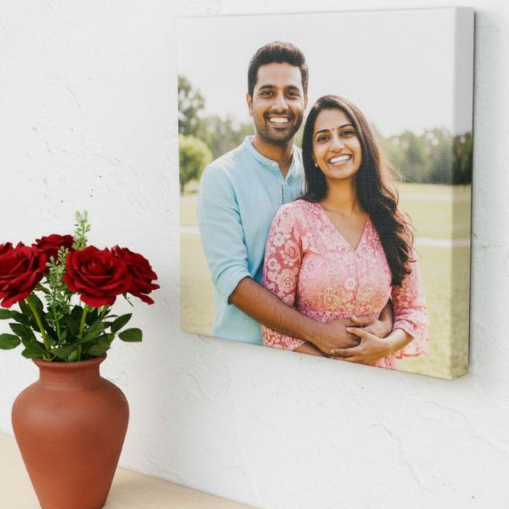 Premium canvas photo frame gift ideas for wedding featuring romantic couple portrait