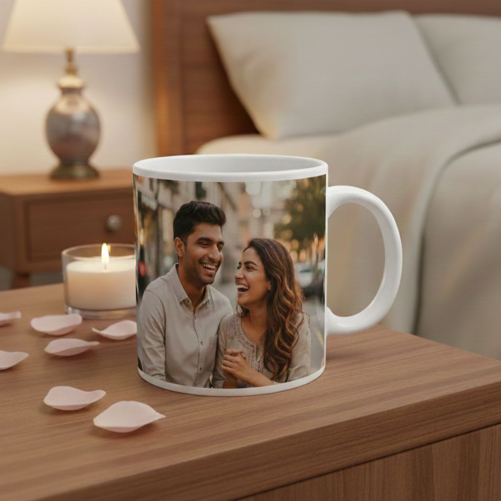 Start every morning with love. Get a custom photo mug for your anniversary. Personalize it today!