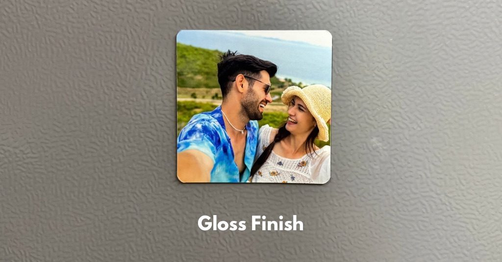 Gloss finish magnet showing bright colours and smooth surface – premium personalised fridge magnet