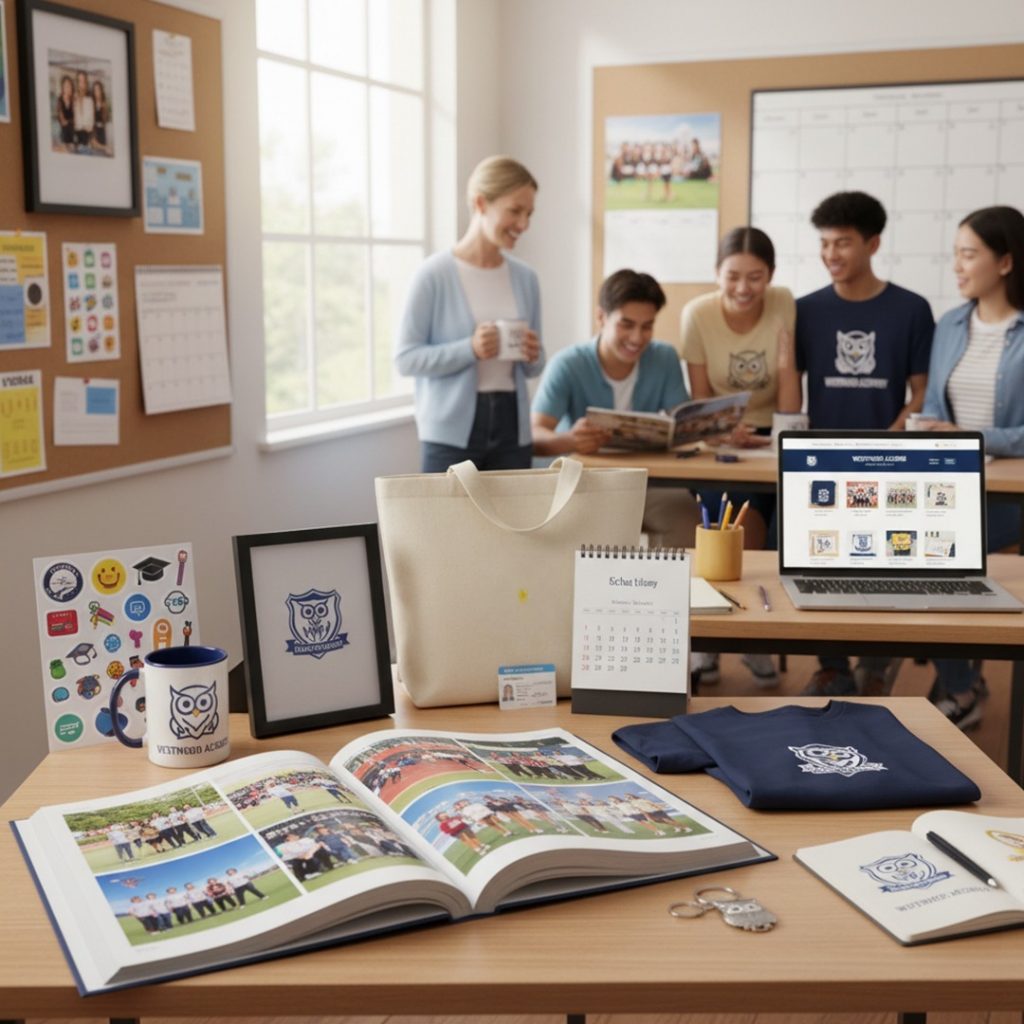School fundraising ideas using school spirit wear, yearbooks, and custom school merchandise program