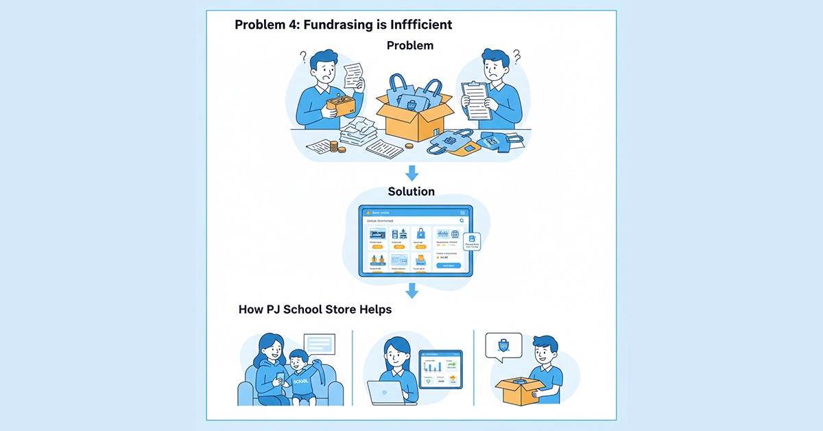Alt text- School fundraising with team merchandise online using PJ School Store payment and order tracking