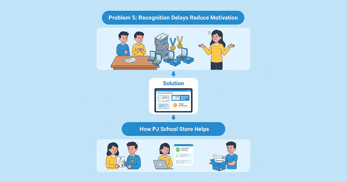 Alt text- Faster student recognition with personalized certificates and kits delivered via PJ School Store