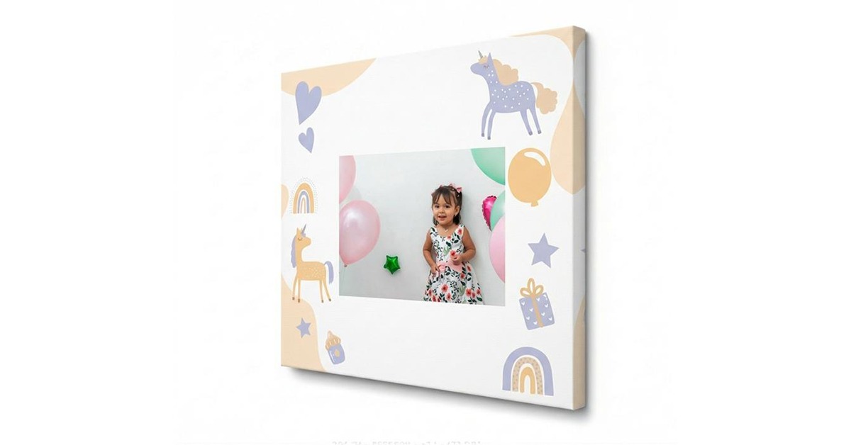 large canvas print of baby photo for first birthday party decoration centerpiece