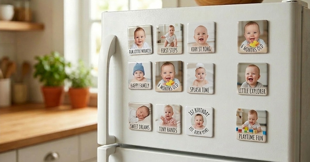 custom photo magnets as unique first birthday party return gift ideas