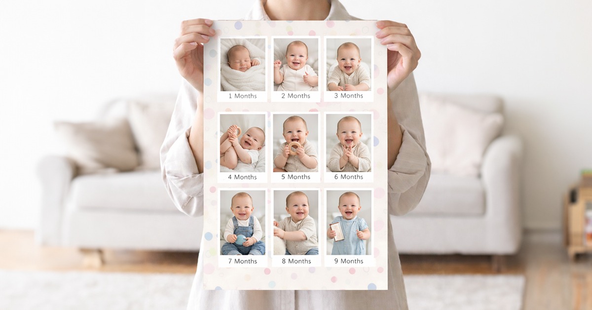 Design a baby collage poster to showcase the entire first year in one beautiful frame.
