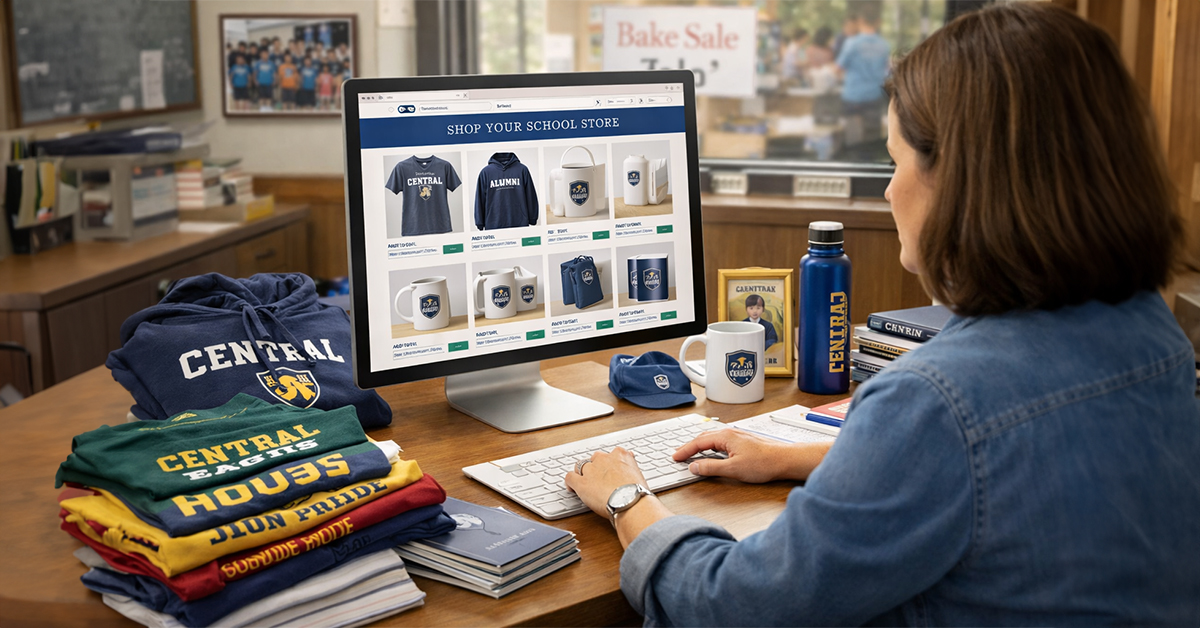 Parent shopping on school store website, showing easy fundraising ideas for school communities