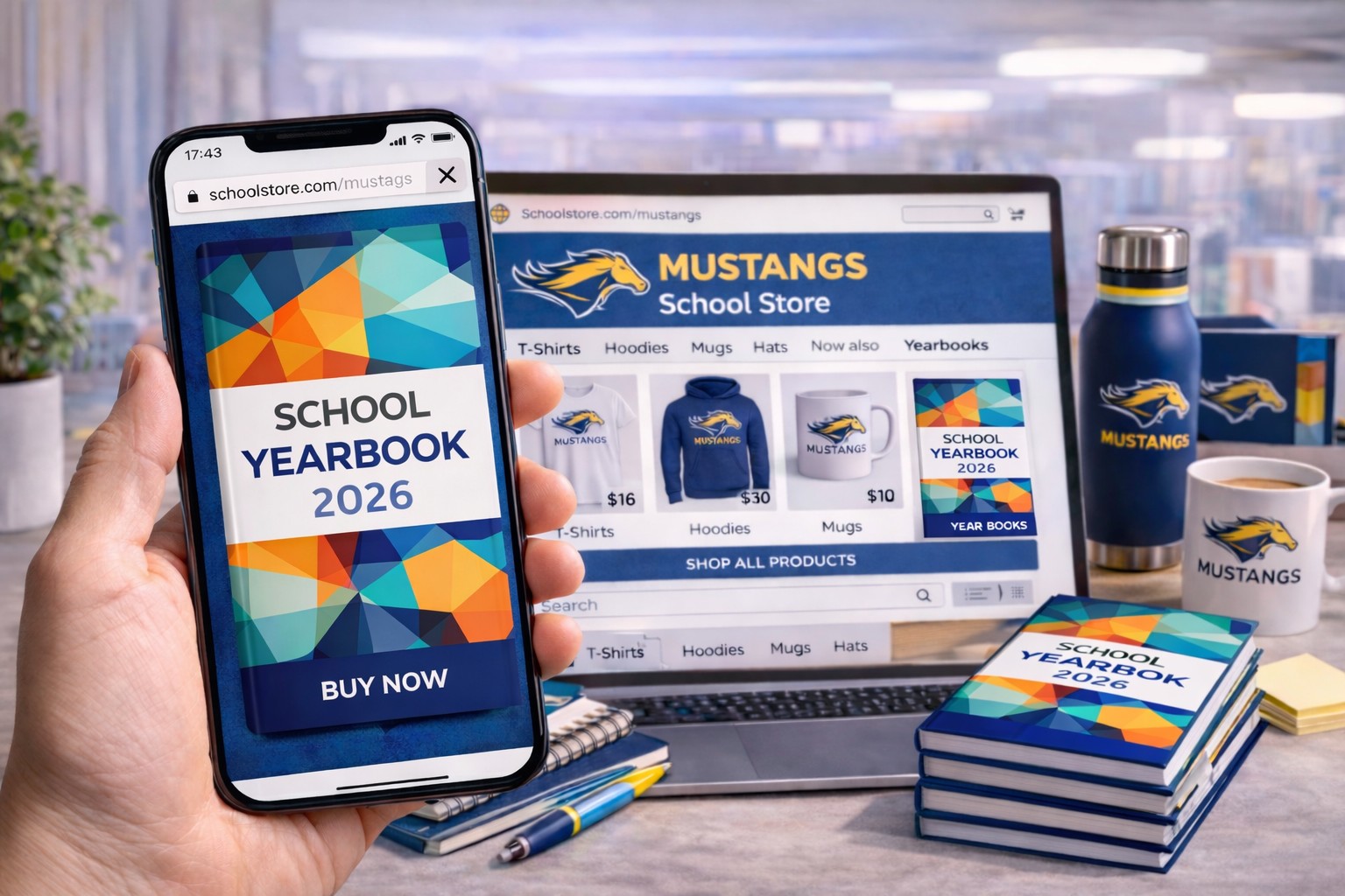 School store on phone and laptop