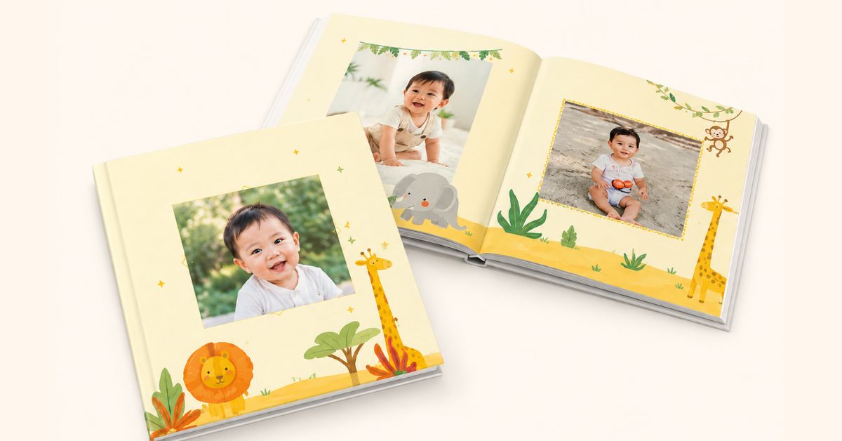 Personalized baby hardcover photo album with animal kingdom theme India