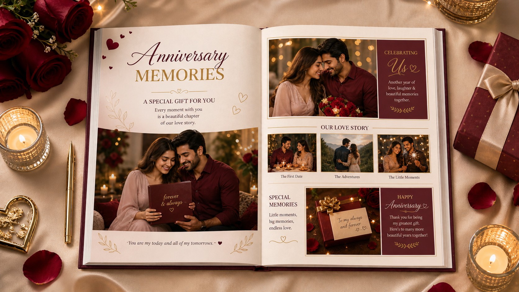 Personalized anniversary photo book for couple with love story memories