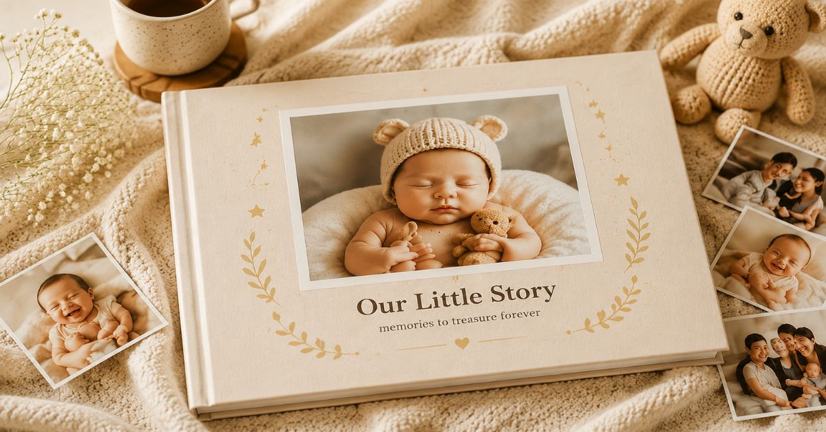 How to design a baby photobook with milestone photos, personalized layouts, and family memories