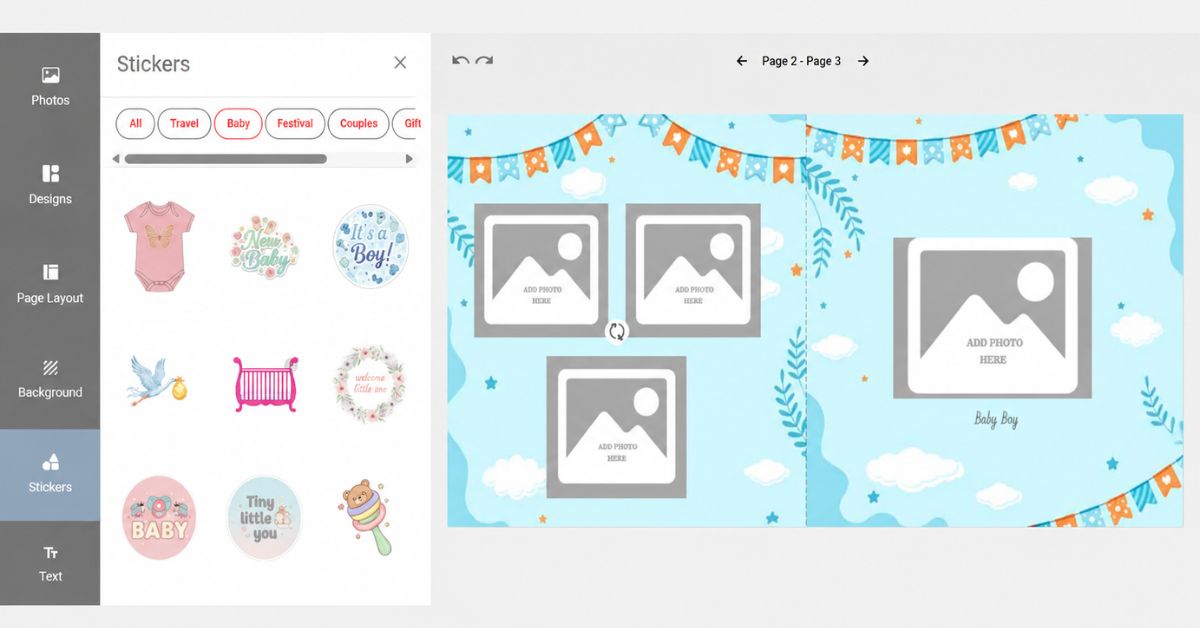  Simple baby photobook background design with clean layouts and minimal decorative elements 