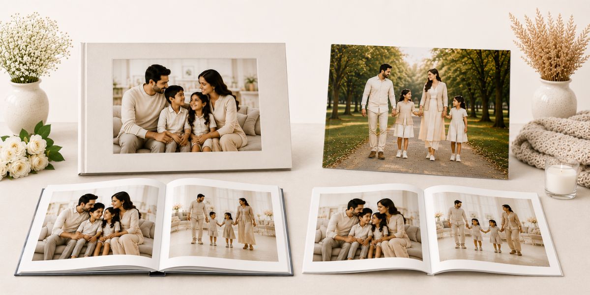 full comparison by Photojaanic India. Sizes, prices from ₹359, paper, 16 themes & which photo book suits weddings, babies, travel, gifting & corporate use.