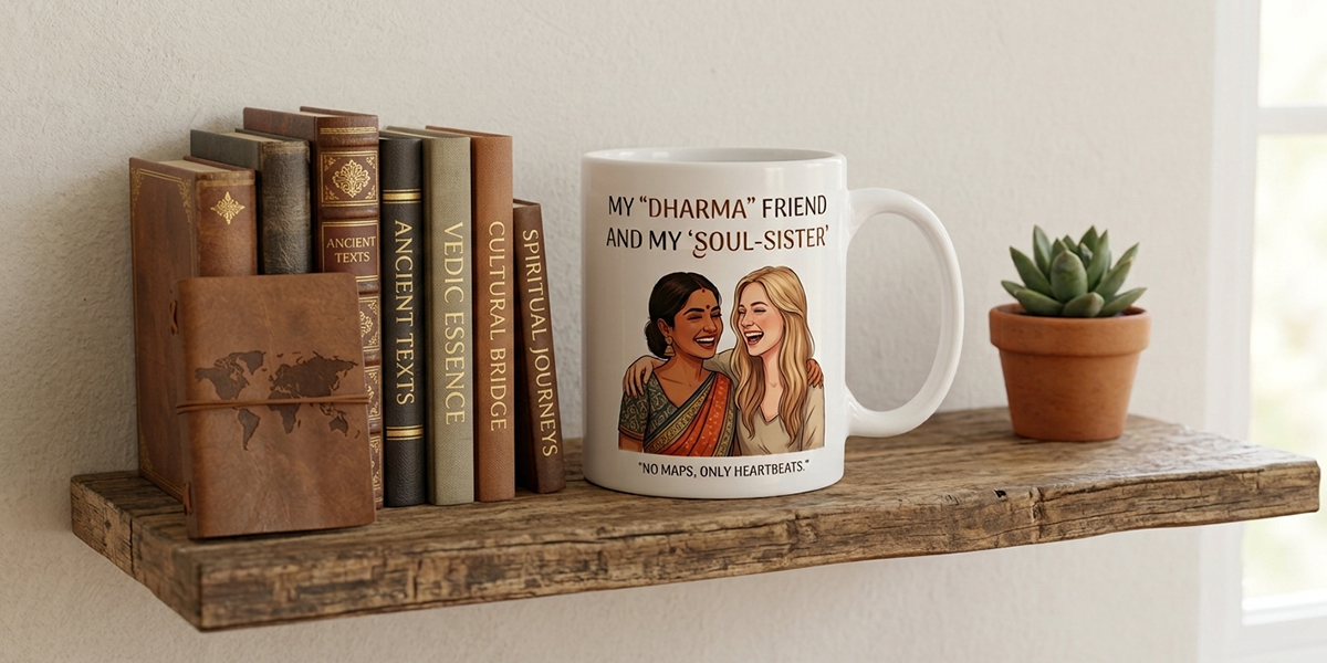 Personalised Friendship Day mug with a soul-sister quote and illustration